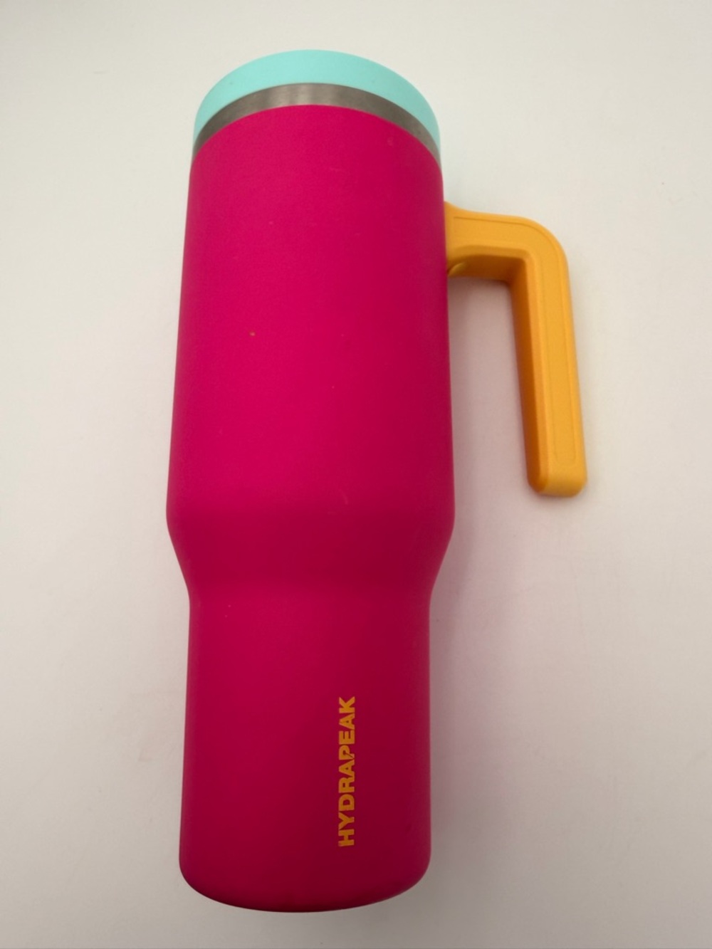 HydraPeak Hot Pink Travel Mug with Yellow Handle